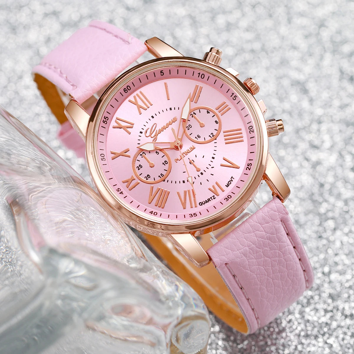 5/6PCS Fashion Women's Quartz Watch Leather Band Analog Wrist Watches Heart Rhinestone Jewelry Set(Without Box) Beauty World Shop
