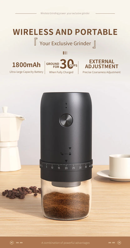 New Portable USB Electric Coffee Bean Grinder 40 Gears External Adjustable Rechargeable Grinders Household Mini Coffee Machine Beauty World Shop