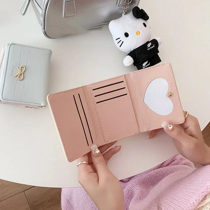 Fashion Wallets Girls Cute Bow Small Wallet Aesthetic Card Holder Classic Three Fold Purse For Women Student Simple Coin Pouch Beauty World Shop