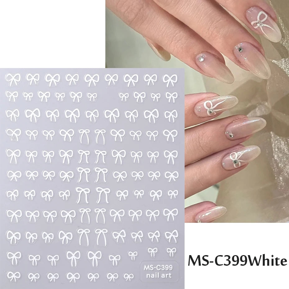 1/2pcs Black White Pink Mini Bowknot Design Nail Art Sticker Self Adhesive Lace Ribbons Bow Butterfly Decals Nail Art Decoration Beauty World Shop