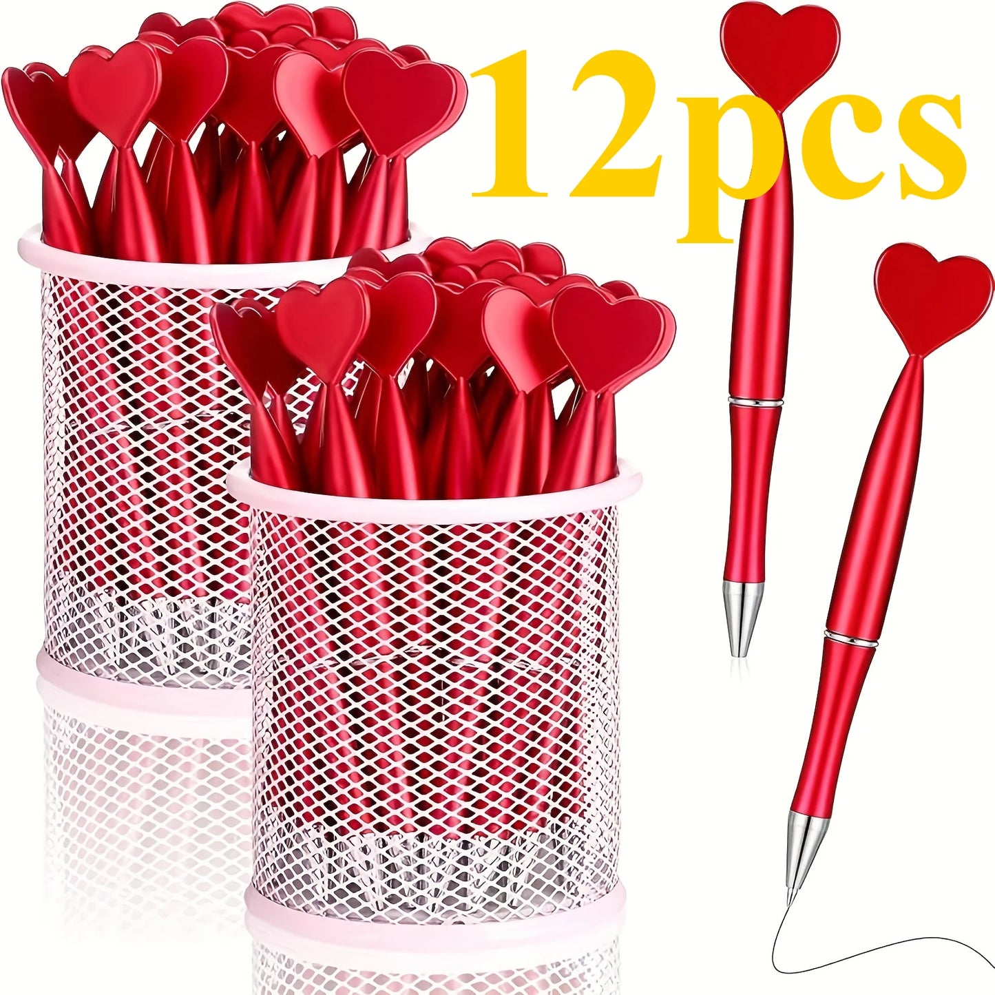 12pcs Valentine's Day Heart Shape Pens Black Gel Ink Rollerball Pens for Office School Supplies Gift Kids Ballpoint Pens Beauty World Shop