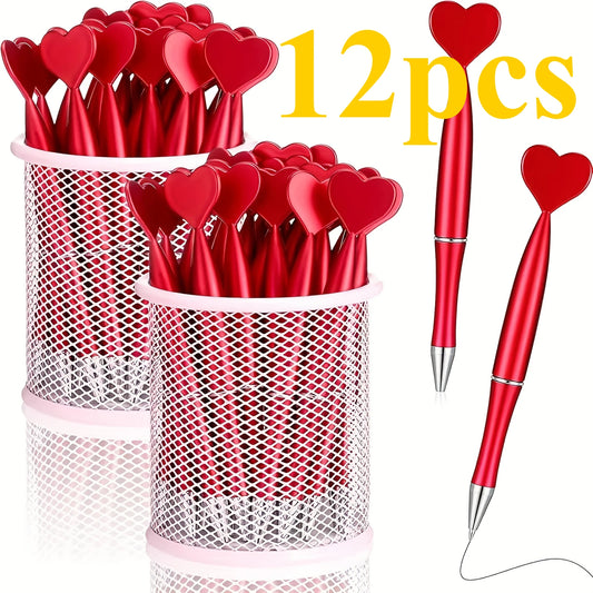 12pcs Valentine's Day Heart Shape Pens Black Gel Ink Rollerball Pens for Office School Supplies Gift Kids Ballpoint Pens Beauty World Shop