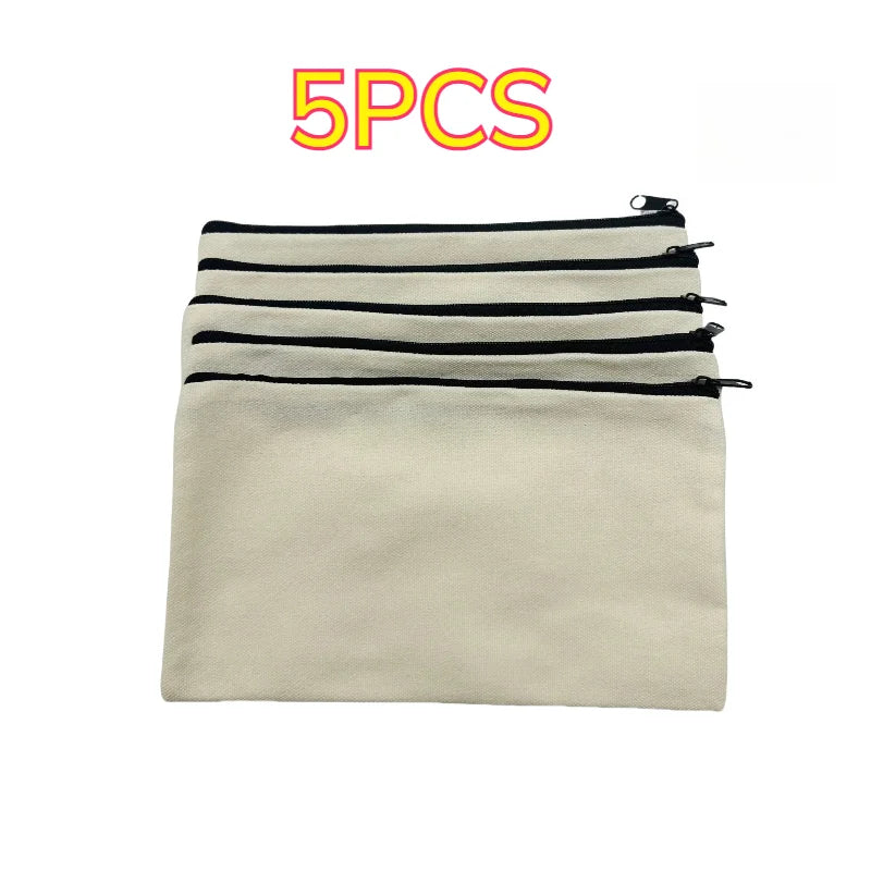 5pcs Blank Canvas Zipper Pouch Bulk, Makeup Bag Pencil Case For Cosmetic & DIY Crafts, Independence Day Beauty World Shop