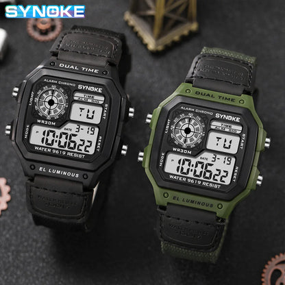 Synoke Outdoor Military Digital Watch For Men Fashion Retro Nylon Canvas Strap Sports Waterproof Watch Multifunctional Luminous Beauty World Shop