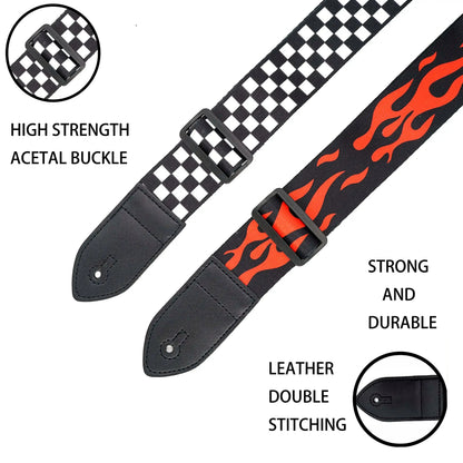 10pcs Guitar Shoulder Strap, Black and White Squares Pattern Adjustable Guitar Shoulder Strap Includes 5 Guitar Picks and 1 Hold Beauty World Shop