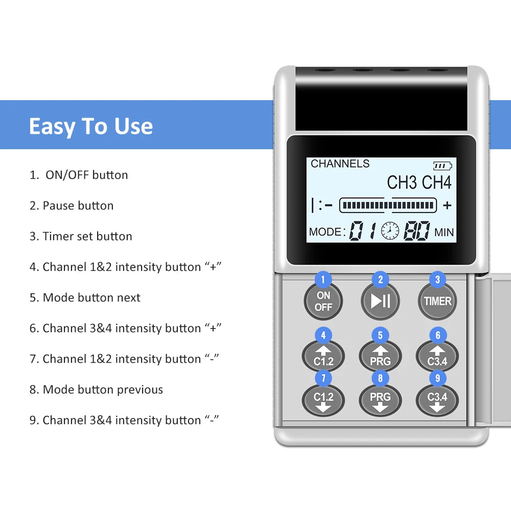 4 Channel TENS PMS Unit 15Mode Muscle Stimulator for Pain Relief Rechargeable TENS Machine Electronic Acupuncture Pulse Massager Beauty World Shop