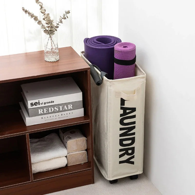 Rolling Slim Laundry BasketWithStandFoldable Waterproof Sorter AndOrganizerOn Wheels Tall Thin DirtyLaundryHamper Basket Beauty World Shop