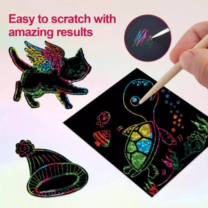 100pcs Scratch Paper Art Set Scratch Off Rainbow Magic Paper with 2 Bamboo Stylus Black Scratch Notes Xmas Birthday Gift Card Beauty World Shop