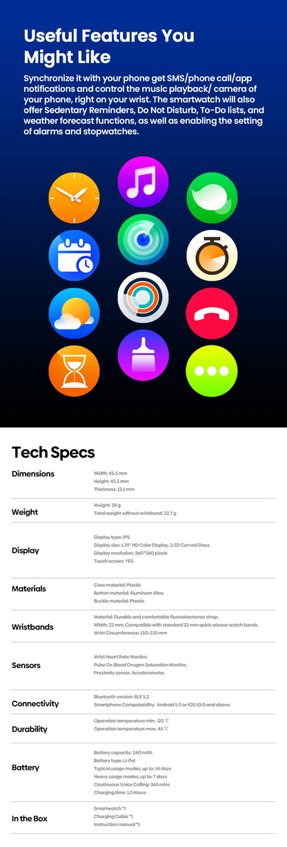 New Zeblaze Btalk 3 Plus Voice Calling Smart Watch 1.39'' Large HD Color Display Fitness Tracking Smartwatch for Men and Ladies Beauty World Shop