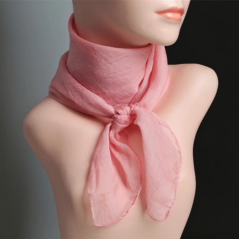 New 70X70cm Simulation Silk Scarves Women's Versatile Small Square Solid Chiffon Scarf Gauze Scarf Party Gift Beauty World Shop