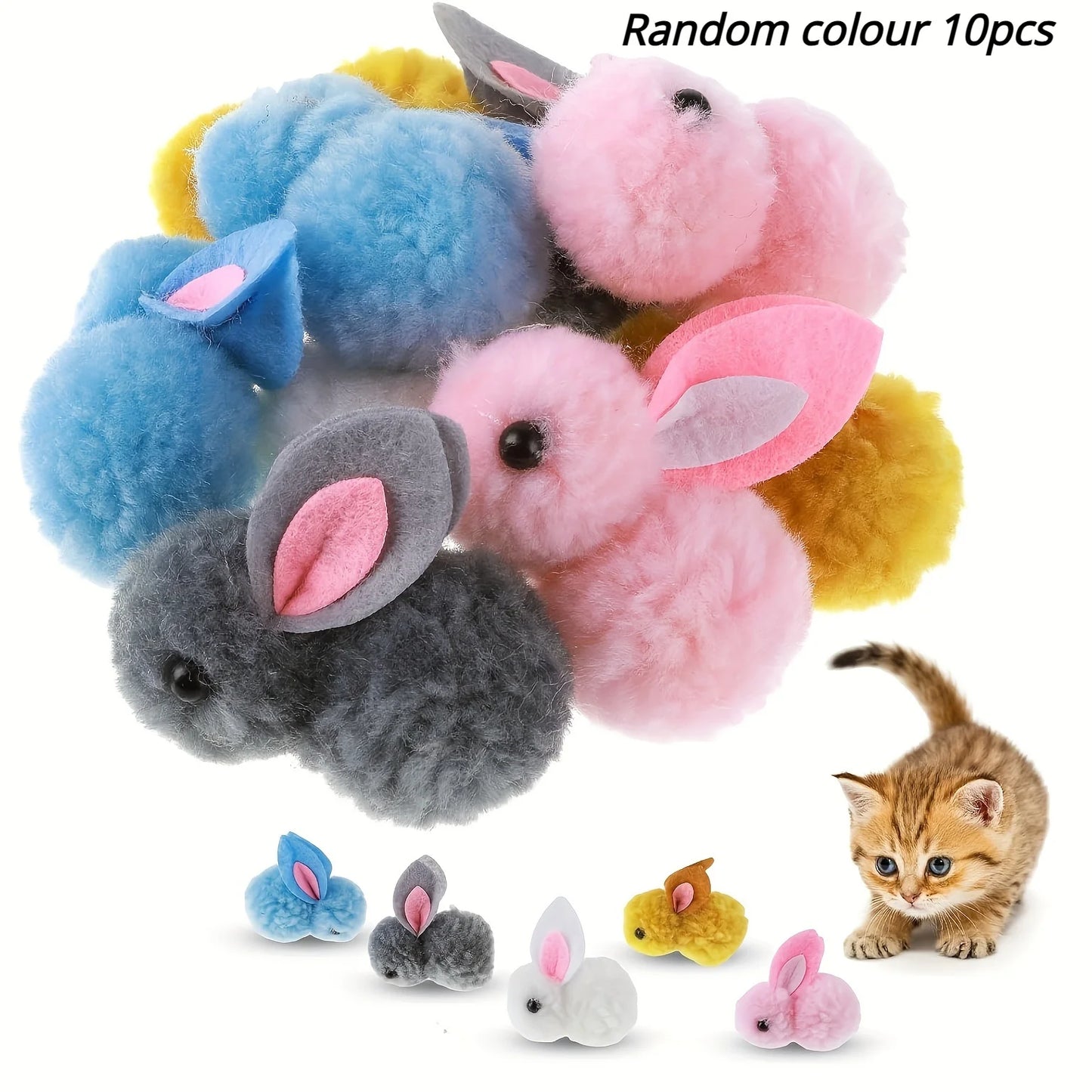 10pcs Color Random Plush Bunny Cat Toys, Soft, interactive cat toy Rabbit balls, Colourful, Soft and Cute Plush Cat Toy Balls Beauty World Shop