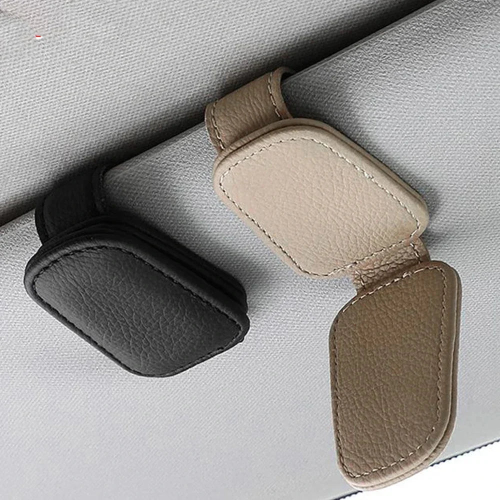 Car Sunglasses Holder Sun Visor Sunglasses Clip Cowhide Glasses Case Mount Auto Styling Ticket Card Clip Interior Accessories Beauty World Shop