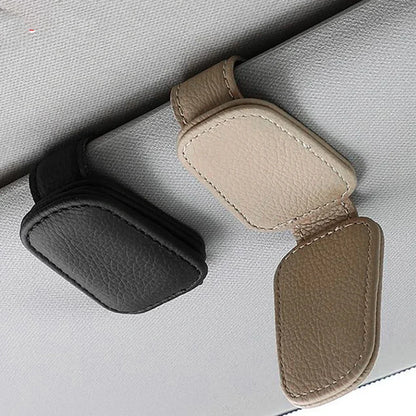 Car Sunglasses Holder Sun Visor Sunglasses Clip Cowhide Glasses Case Mount Auto Styling Ticket Card Clip Interior Accessories Beauty World Shop