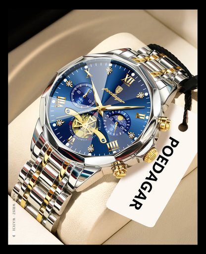 POEDAGAR Luxury Original Men Watch Waterproof Luminous Chronograph Man Wristwatch Stainless Steel Quartz Top Men's Watches Reloj Beauty World Shop