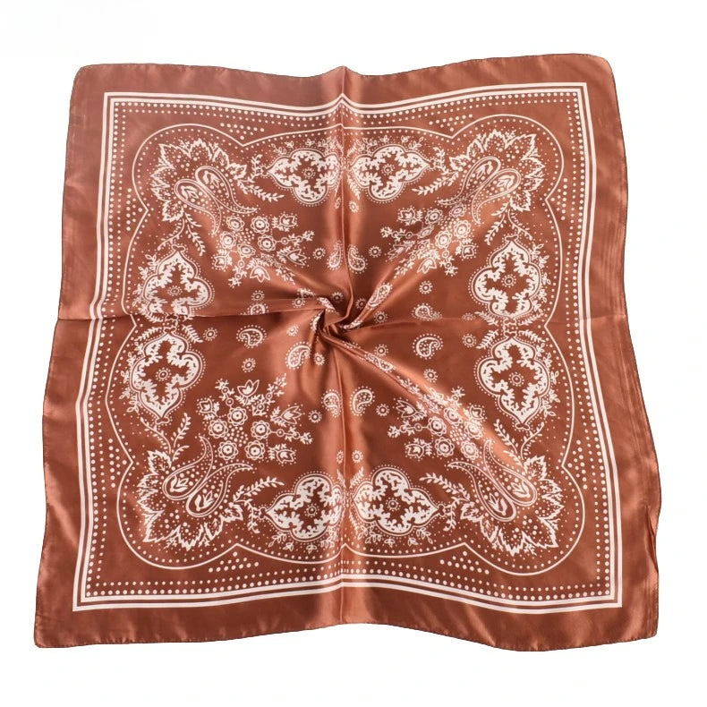 68cm Paisley Small Cashew Flower Scarf for Women Spring and Summer Thin Satin Square Scarf Retro Versatile Headscarf Shawl Beauty World Shop