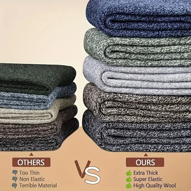 3/5 Pairs Men's Winter Warm Socks, Thick Towel Mid-Calf Socks, Anti-Cold Snow Boots Socks Elastic Solid Color Beauty World Shop