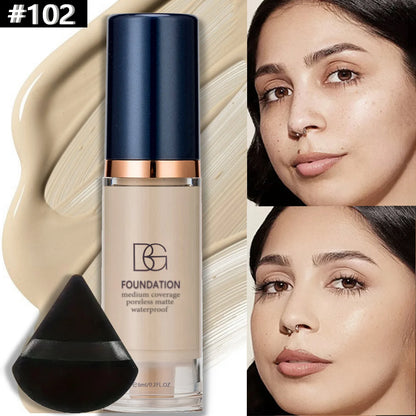 2Pcs Full Coverage Waterproof Liquid Foundation&Black Triangular Powder Puff-LongLasting Matte Finish Dark Circle&Blemish Cover Beauty World Shop
