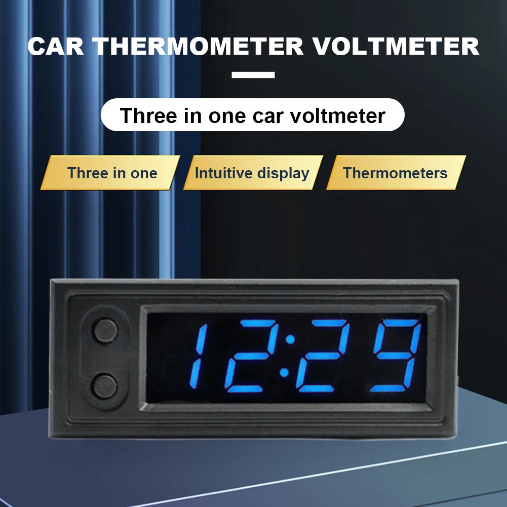 3 in 1 Car Thermometer Voltmeter High Precision Car Temperature Clock Luminous Electric Voltage Meter 12V Automobile Accessories Beauty World Shop