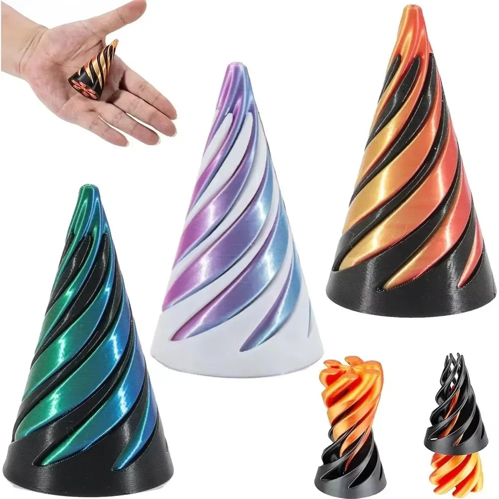 3D Printed Spiral Cone Pyramid Passthrough Sculpture Pass Through Pyramid Toy Mini Vortex Thread illusion Cone Spiral Ornament Beauty World Shop