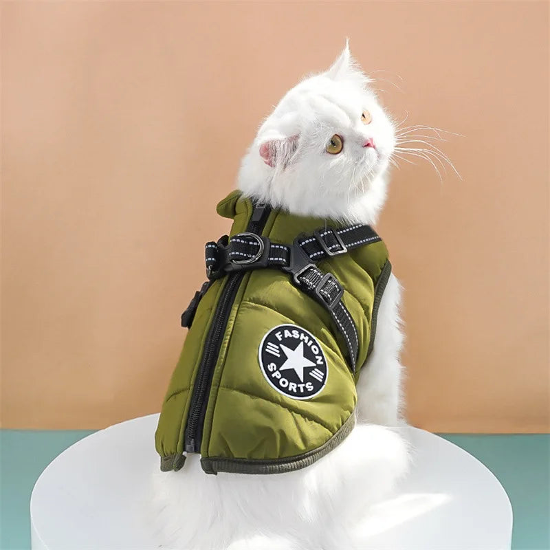 Thick and Warm Waterproof Pet Clothes Dog and Cat Cotton Coats Winter Chest and Back Cat Cotton Vests Dog Supplies