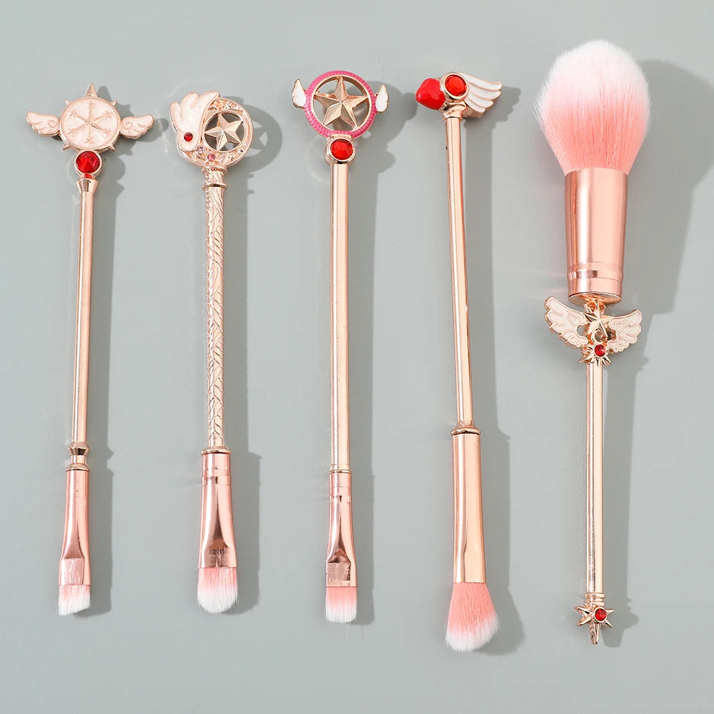 5pcs Metal Handle Soft Fluffy Makeup Brush Set Anime Card Captor Sakura Cosmetics Powder Brush Pink Eyeshadow Eyebrow Brush Beauty World Shop