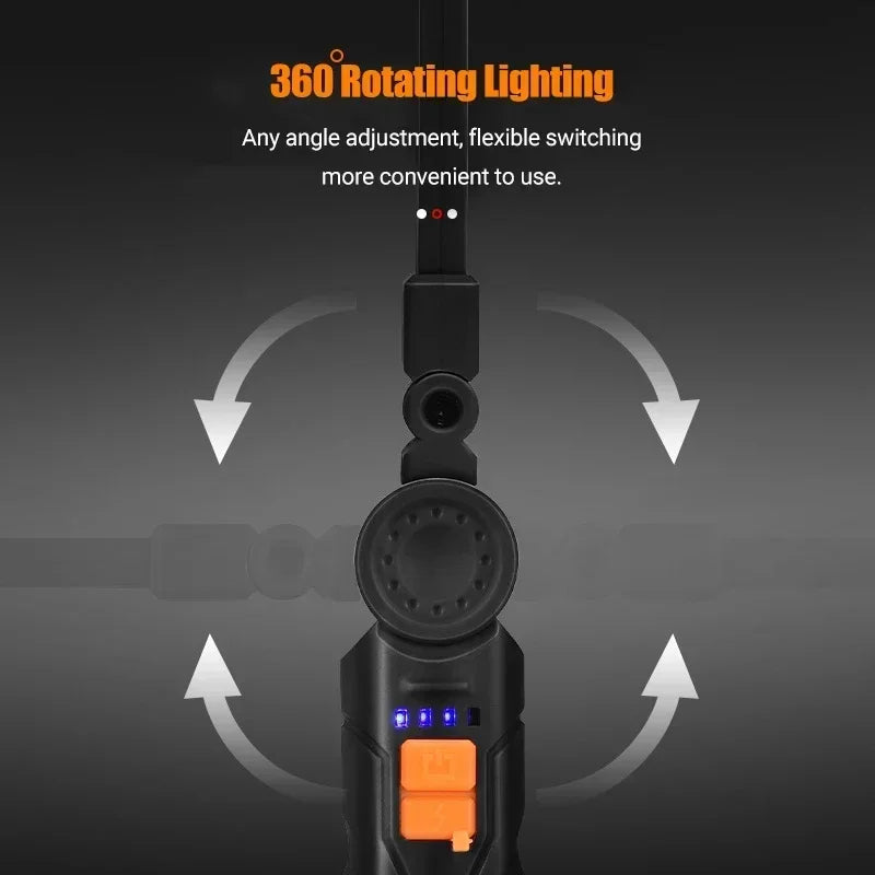 Portable COB LED Flashlight USB Rechargeable Work Light Magnetic Lanterna Hanging Lamp with Built-in Battery Camping Torch Beauty World Shop