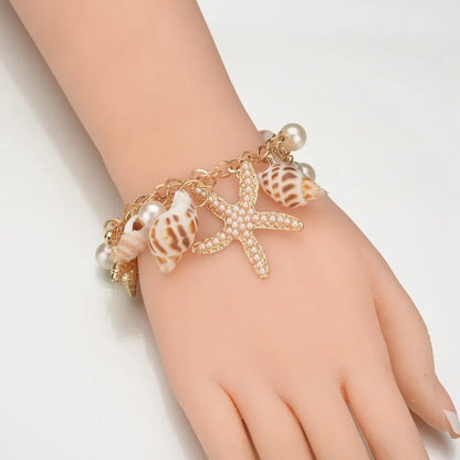 Cute Sweet Starfish Shell Conch Bracelet for Women New Personality Fashion Pearl Summer Beach Jewelry Holiday Party Accessories Beauty World Shop