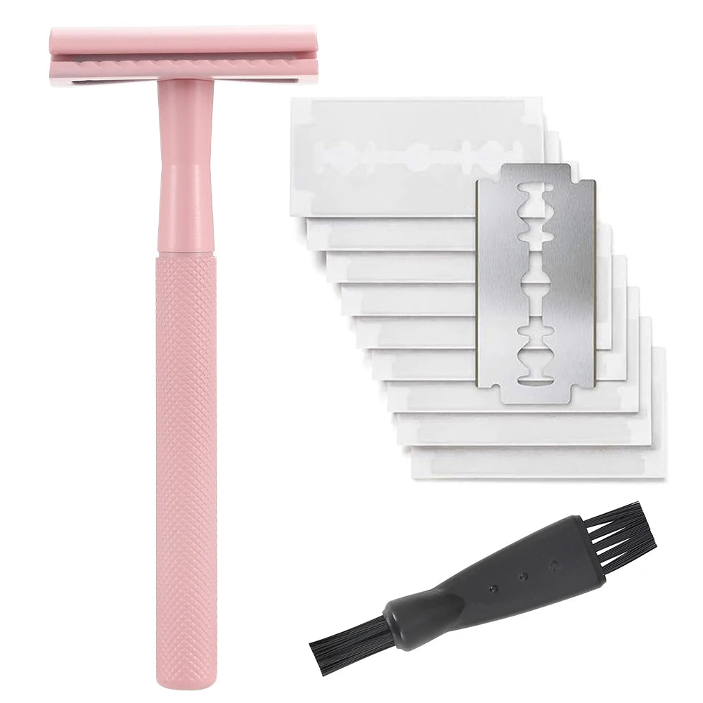 Safety Razor with Brass Weighted Handle and 5 Double Edge Safety Blade Refills,Single Blade Razor for Men, Designed for Coarse Beauty World Shop