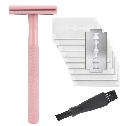 Safety Razor with Brass Weighted Handle and 5 Double Edge Safety Blade Refills,Single Blade Razor for Men, Designed for Coarse Beauty World Shop