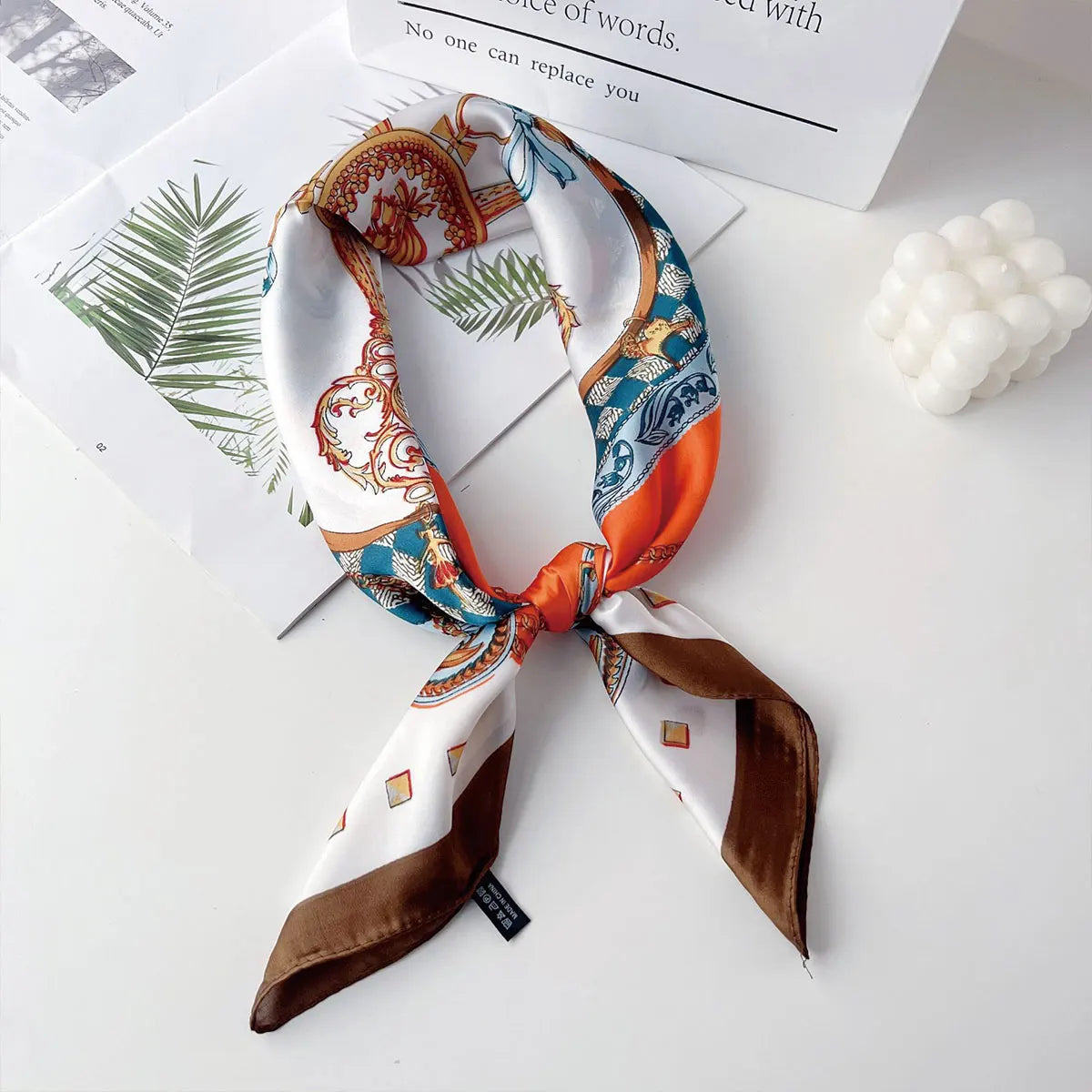 70x70cm Fashionable Korean Style Silk Square Scarf Satin Print Hairband Necktie Hair Accessory Headscarf Versatile Wrap Scarf Beauty World Shop