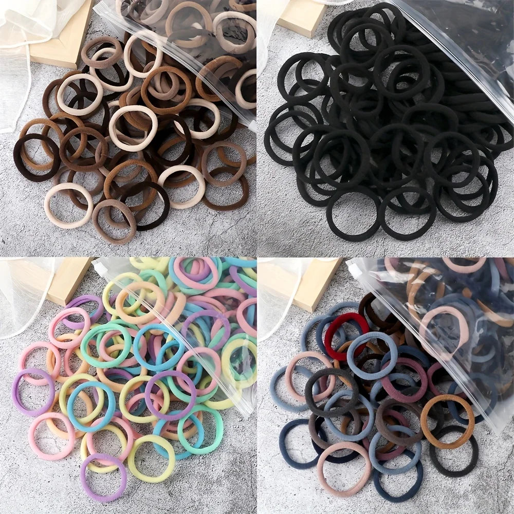 50/100/200pcs Women Girl Mixed Colors Hair Bands Basic Hair Ties Elastic Headband Simple Hair  Accessories Ponytail Holder Beauty Fashion