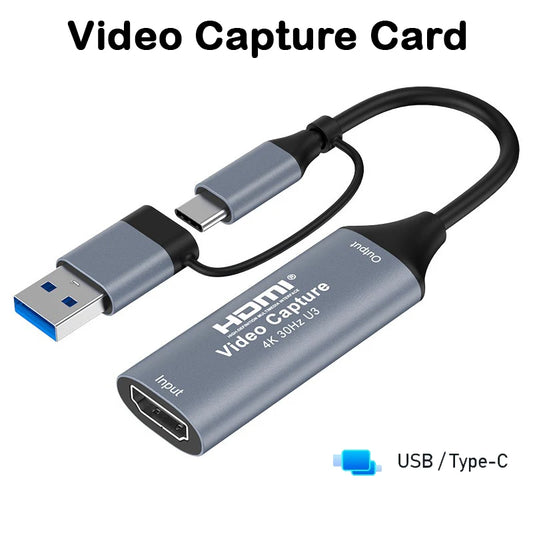 2 in 1 USB 3.0 Video Capture Card 4K HDMI-compatible to USB 2.0 Type-C Game Grabber Record For Switch Xbox PS5/4 Live Broadcast Beauty World Shop