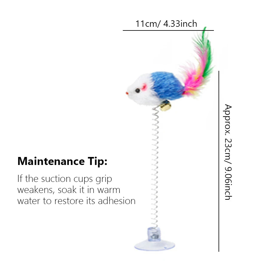 Swinging Mouse Toy - Suction Cup, Spring, and Feather Mouse Toy with Bell Sound, Interactive Cat Toy Beauty World Shop