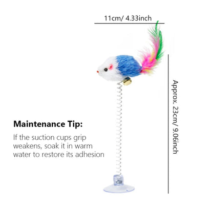 Swinging Mouse Toy - Suction Cup, Spring, and Feather Mouse Toy with Bell Sound, Interactive Cat Toy Beauty World Shop