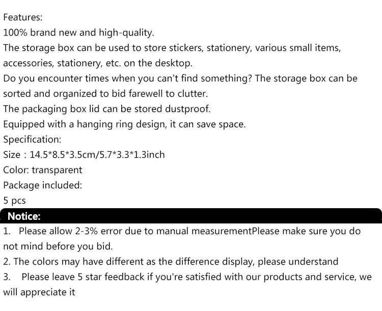 5 pcs Transparent Lockable Box Small Object Storage Box Fishing Gear Accessories Box Plastic Material Beauty Trend Shop