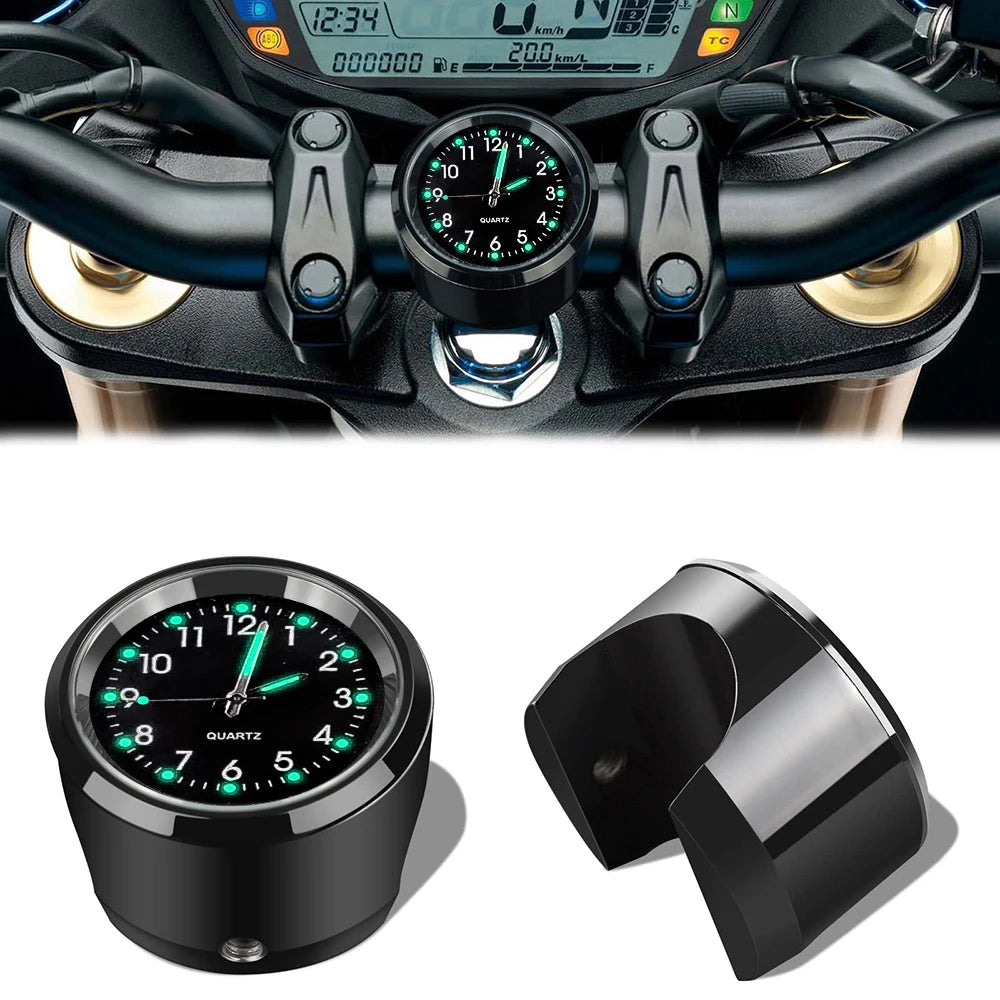 Aluminum Luminous Quartz Watch 22-25mm Motorcycle Scooter Bicycle Handlebar Mount Clock Time Display Clock Moto Accessories Beauty World Shop
