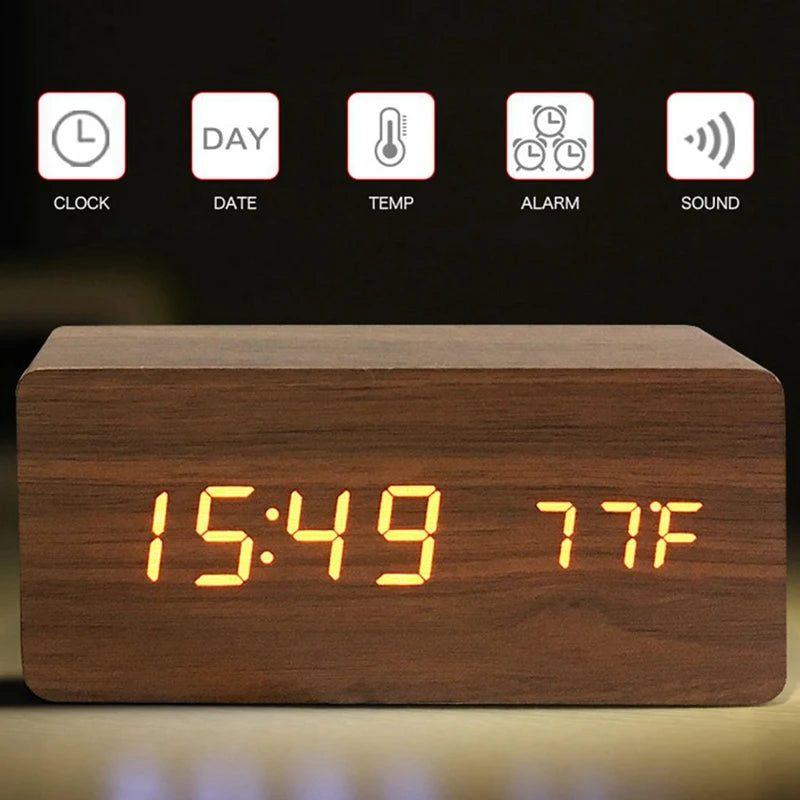 Wooden Digital Alarm Clock, LED Alarm Clock with Temperature Desk Clocks for Office,Bedside Clock Beauty World Shop