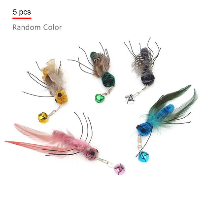 5pcs Small Replacement Head Fly Insect Cat Toy Accessories Funny Teaser Stick Interactive Wand Feather Bug Pet Toy Beauty World Shop