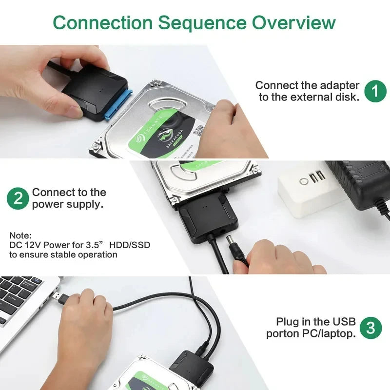 SATA to USB3.0 Cable SATA III Hard Drive Adapter Converter for 2.5" 3.5" SSD HDD Hard Drive Disk with 12V/2A Power Adapterer Beauty World Shop