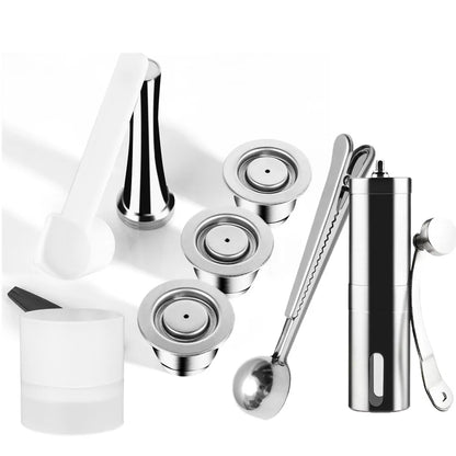 Reusable Coffee Capsule For Nespresso Espresso Crema Cups Stainless Steel Refillable Coffee Pods Filters With Tamper Dosing Ring Beauty World Shop