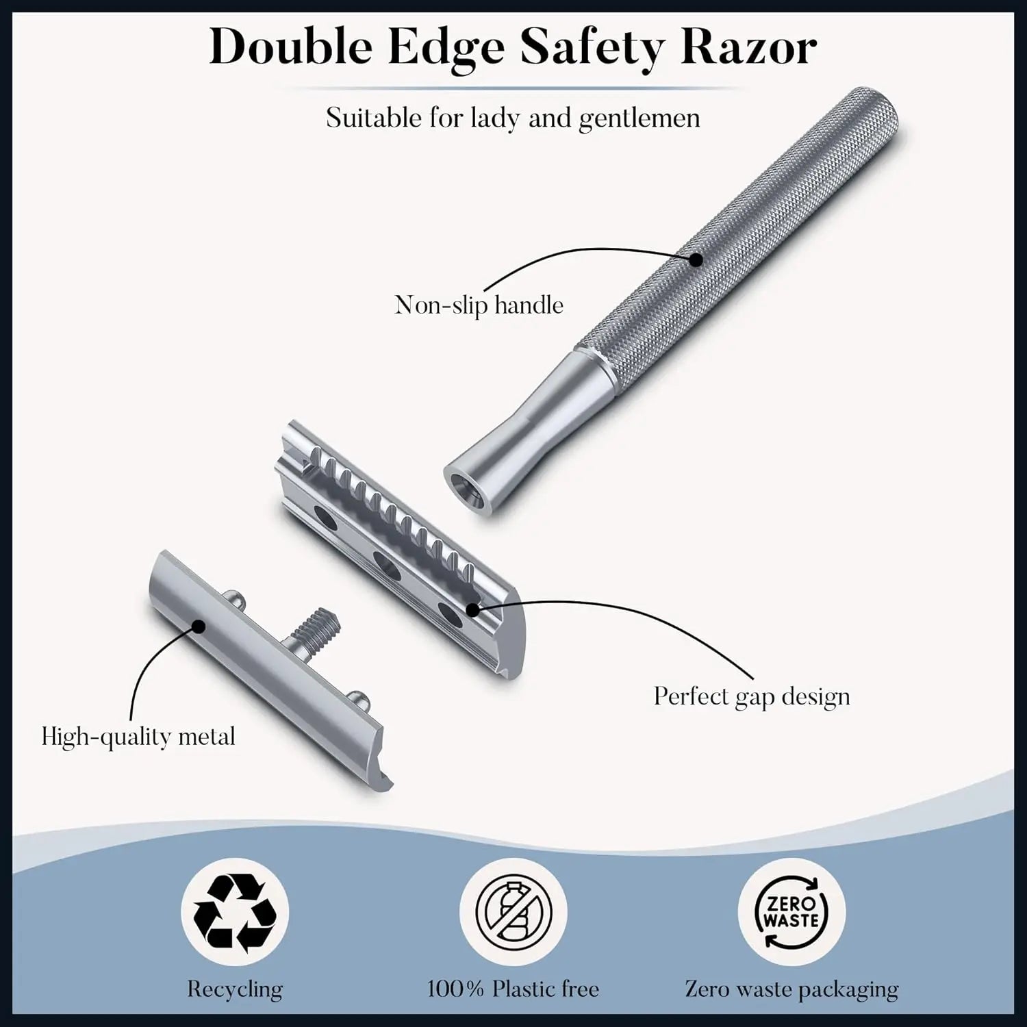 Double Edge Safety Razor for Men & Women, Metal Razor with 10 Platinum Coated Safety Razor Blades, Eco-Friendly Razor Beauty World Shop