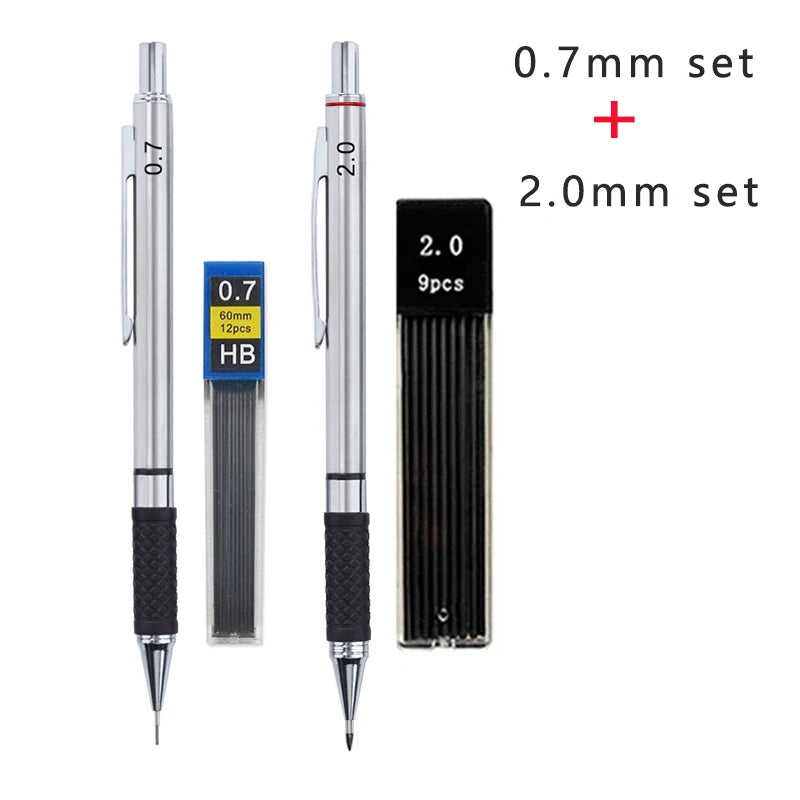 Metal Mechanical Pencil Set with Pencil Grip Leads Art Drawing Student Office Supplies 0.5/0.7/0.9/2.0mm Automatic Pencil Beauty World Shop