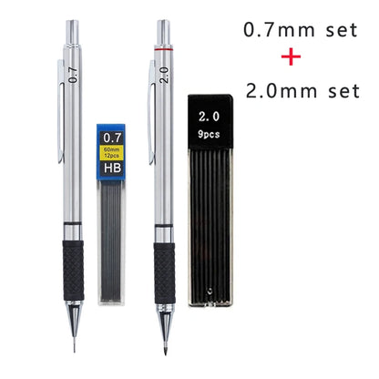 Metal Mechanical Pencil Set with Pencil Grip Leads Art Drawing Student Office Supplies 0.5/0.7/0.9/2.0mm Automatic Pencil Beauty World Shop