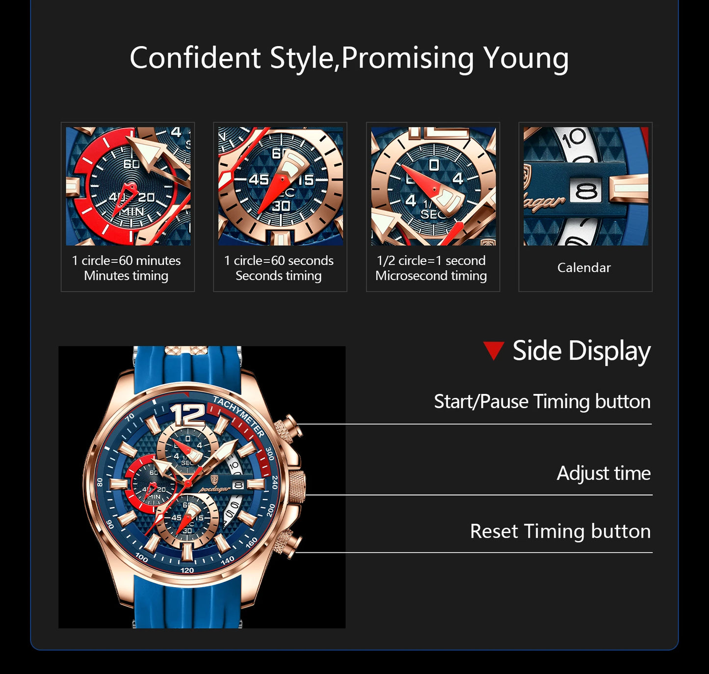 POEDAGAR Luxury Watch For Men Date Chronograph Luminous Waterproof Silicone Male Watch Fashion Sports Quartz Men's Watches Reloj Beauty World Shop