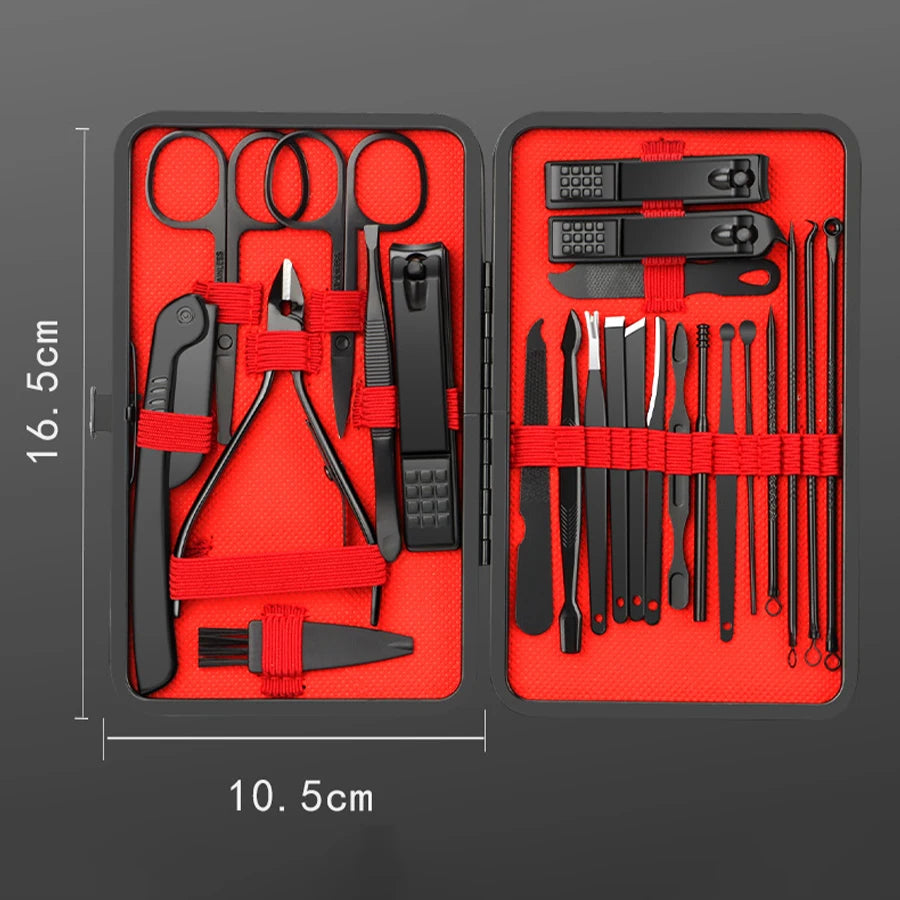 7/10/12/18/20/24PCS Set Professional Manicure Set Kits Stainless Steel Fingernail Toenail Clippers Set with Leather Portable Beauty Fashion