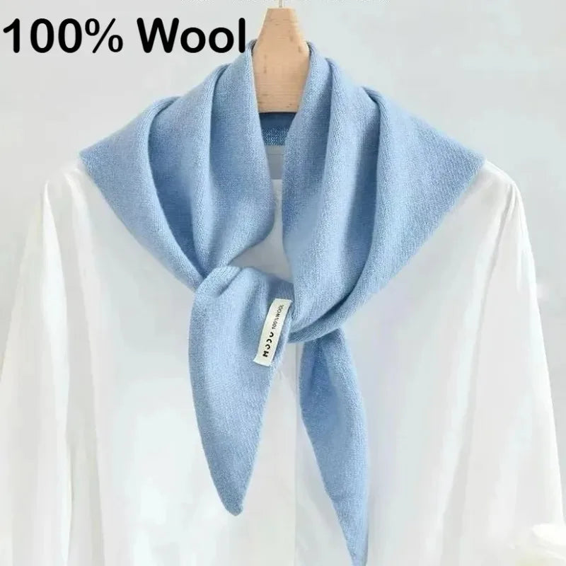 100% Australian Wool Knitted Triangle Scarf Shawl Women's Autumn  Winter Warm Neck Protection Scarf Decorative  Small Scarf Beauty World Shop