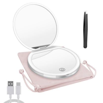Compact Mirror with Light, 1X/3X Magnification LED Pocket Mirror with USB Data Cable, Pink Mini Mirror for Purse, Pocket,Travel Beauty World Shop