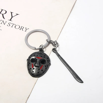 Horror Movie Halloween Keychain Hockey Mask Machete Metal Keyring Pendants Cosplay Props For Men Women Backpack Jewelry Beauty World Shop