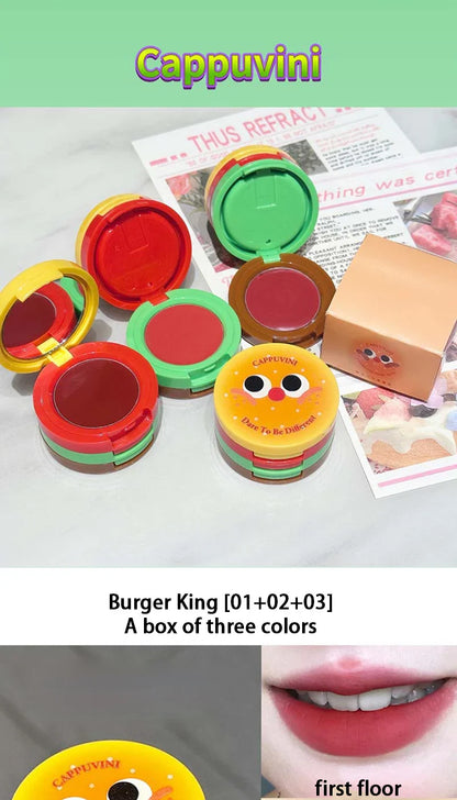Cappuvini Velvet Lip Mousse - Matte Butter Formula, Long-Lasting Non-Drying, Cute Hamburger Design ,Compact and portable Beauty Trend Shop