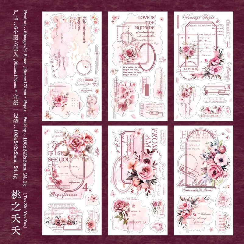 Journal GO 6pcs Flower Shadow Decorative Sticker Fresh Plant Flowers Collage Scrapbooking Label Diy Diary Journal Planner Label Beauty World Shop